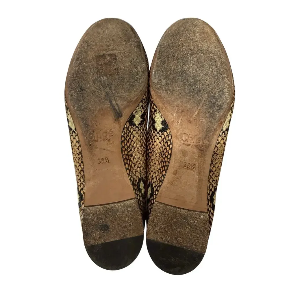 Chloé Lauren Scalloped Ballet Flats Python Snakeskin Leather Designer Shoes 38.5